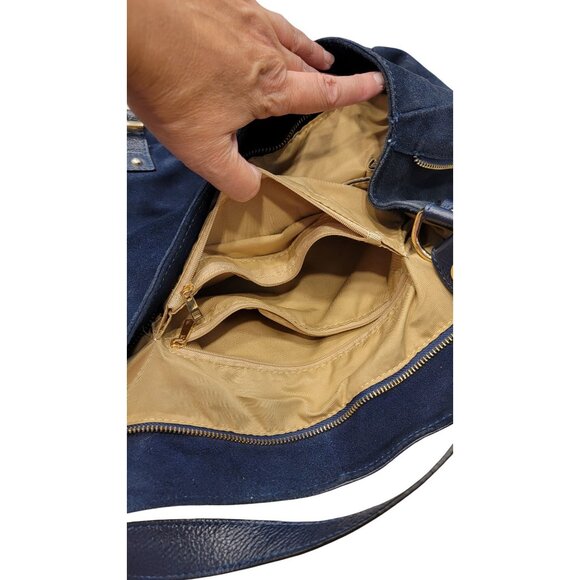 Navy Leather & Suede Tote Bag - Picture 5 of 8